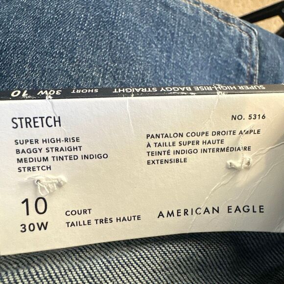 NEW American Eagle Jeans Womens 10 Super High Rise Baggy Straight Short Stretch - Picture 6 of 13